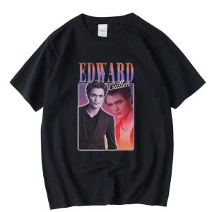Edward Cullen Manga T-Shirt, Vintage Retro Graphic, Unisex Black Cotton Tee for Men and Women