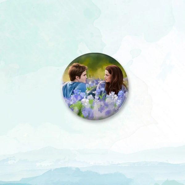 Twilight Edward Bella round portrait badge pin, perfect for backpack decoration and jewelry, multiple sizes available