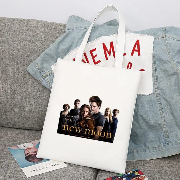 Vintage Twilight canvas tote bag, large capacity, white