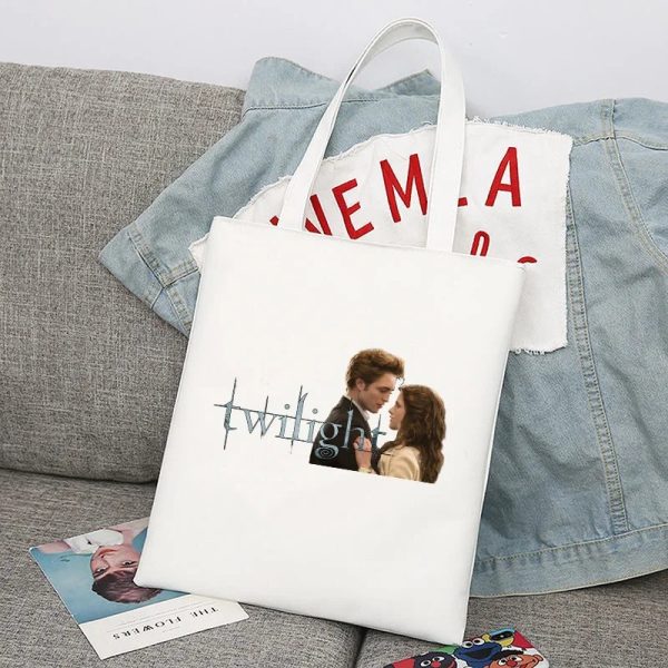 Vintage Twilight canvas tote bag, large capacity, white