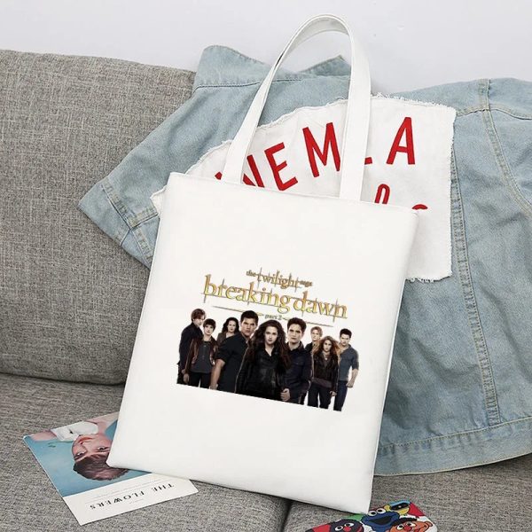 Vintage Twilight canvas tote bag, large capacity, white
