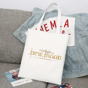Vintage Twilight canvas tote bag, large capacity, white