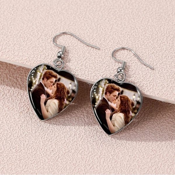 Twilight movie inspired heart-shaped glass dome earrings