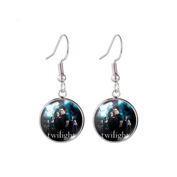 Twilight Edward Jacob round photo fish hook earrings