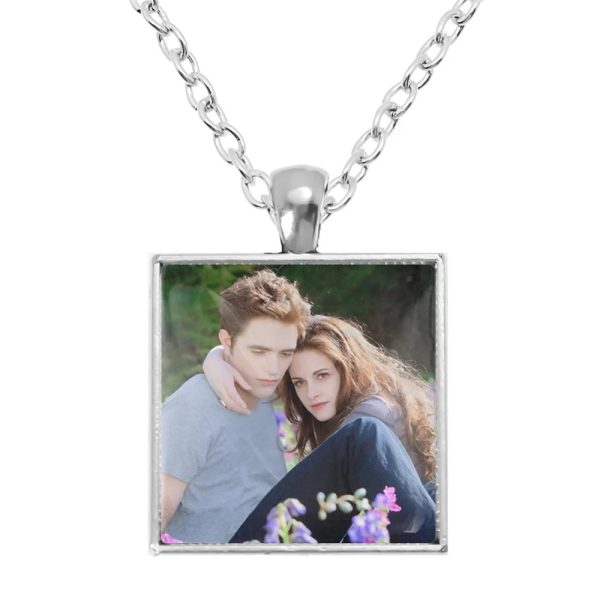 Twilight square pendant necklace with Bella, Edward, Jacob, and Renesmee