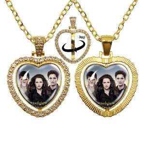 Twilight-inspired glass heart double sided necklace
