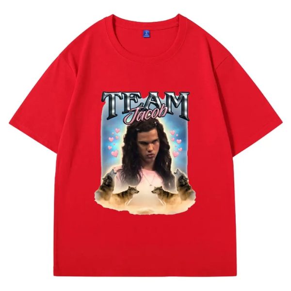 Funny Team Jacob fan collage printed oversized T-shirt for men and women, soft summer cotton with short sleeves.