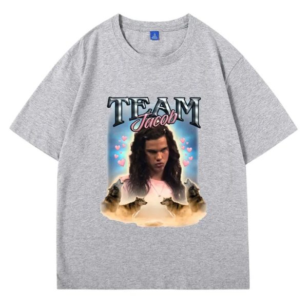 Funny Team Jacob fan collage printed oversized T-shirt for men and women, soft summer cotton with short sleeves.