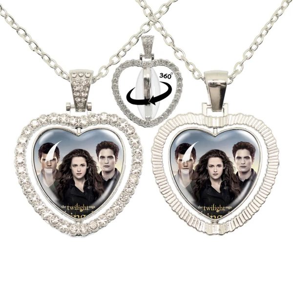 Twilight-inspired glass heart double sided necklace