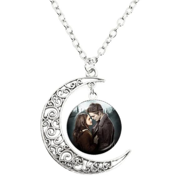 Twilight moon pendant necklace glass cabochon Bella Edward Jacob