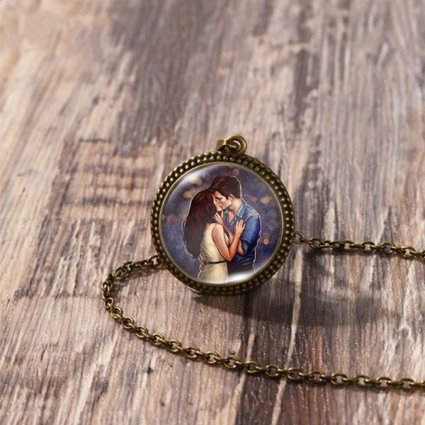 Twilight Bella Edward antique glass dome necklace