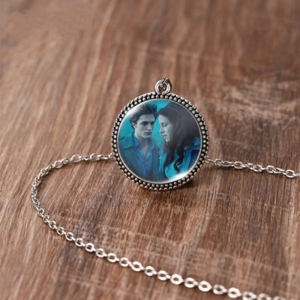 Twilight Bella Edward antique glass dome necklace