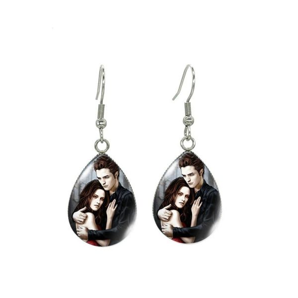 Handcrafted Twilight Bella and Edward glass cabochon earrings