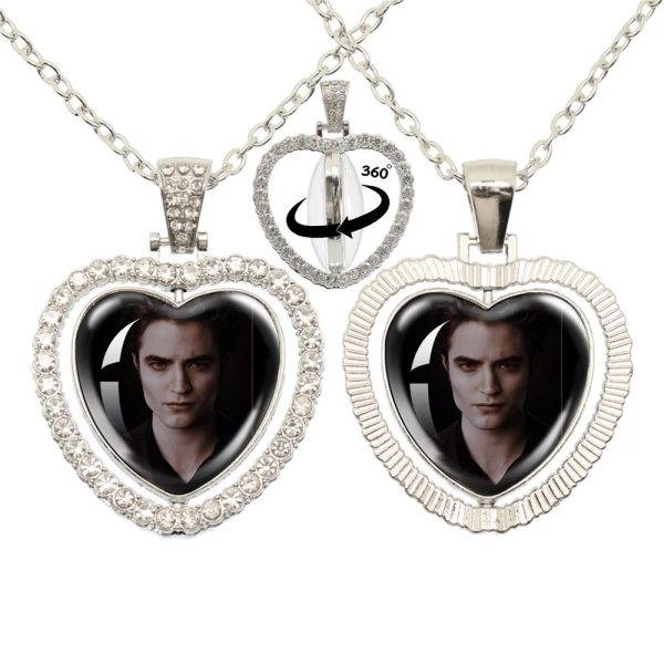 Twilight-inspired glass heart double sided necklace