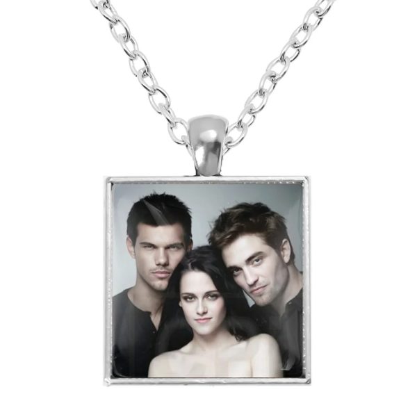 Twilight square pendant necklace with Bella, Edward, Jacob, and Renesmee