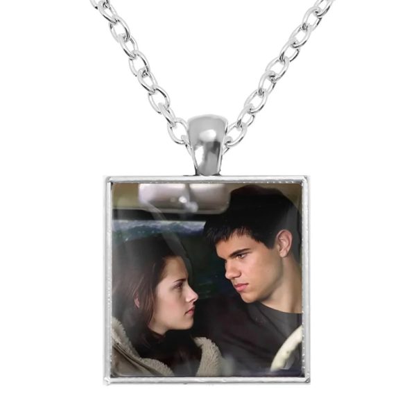 Twilight square pendant necklace with Bella, Edward, Jacob, and Renesmee