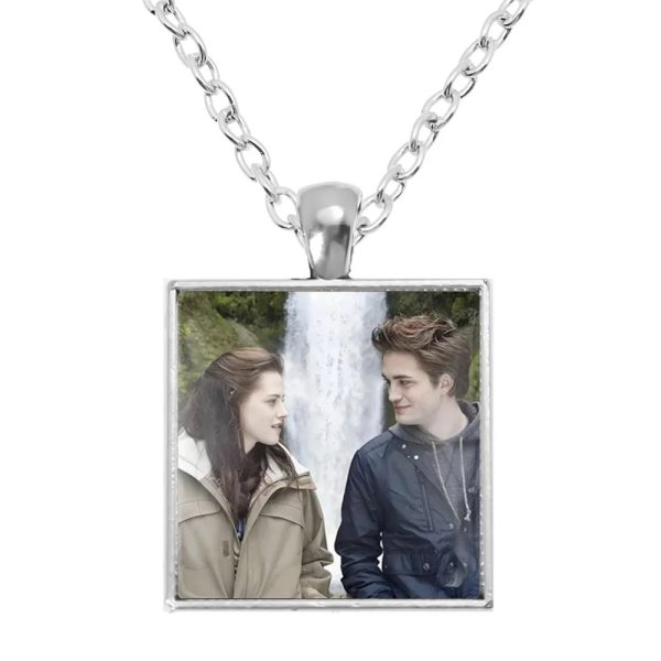Twilight square pendant necklace with Bella, Edward, Jacob, and Renesmee
