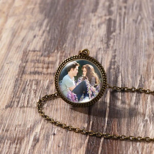 Twilight Bella Edward antique glass dome necklace