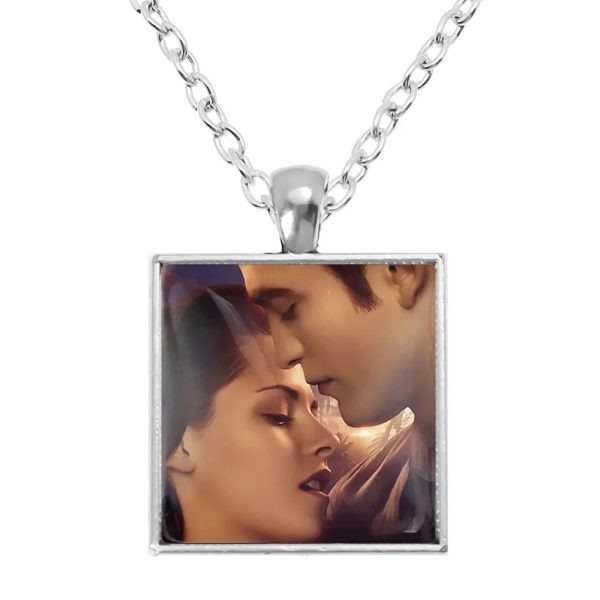 Twilight square pendant necklace with Bella, Edward, Jacob, and Renesmee