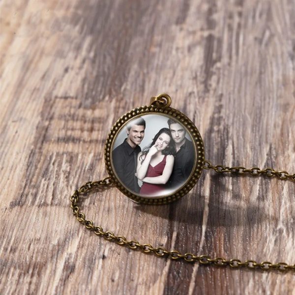 Twilight Bella Edward antique glass dome necklace