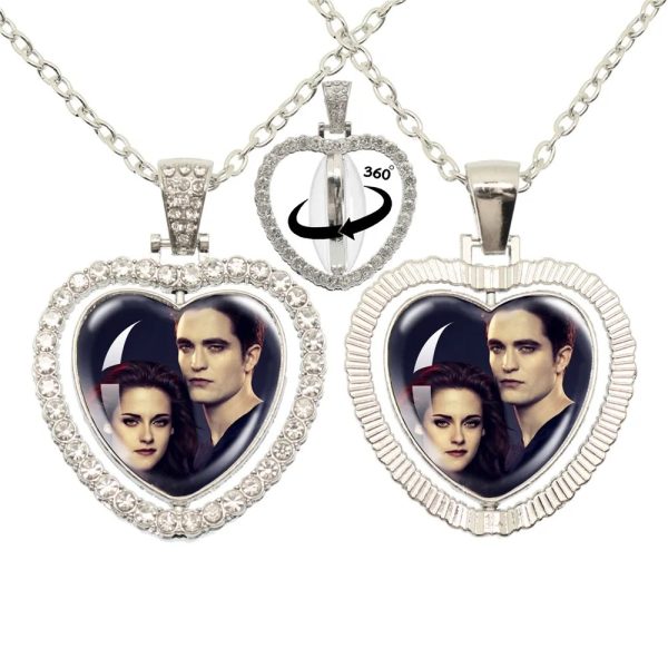 Twilight-inspired glass heart double sided necklace