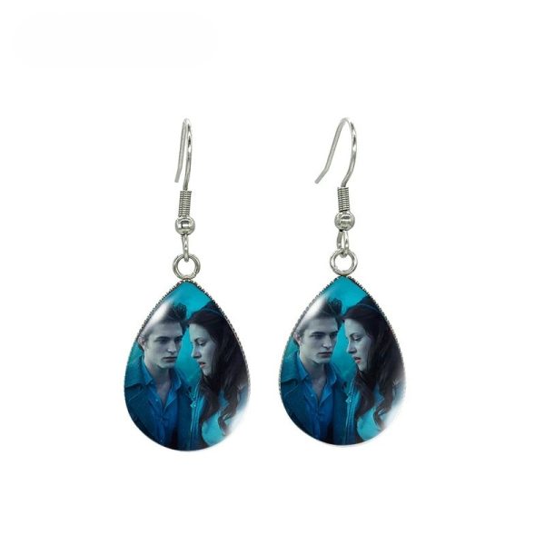 Handcrafted Twilight Bella and Edward glass cabochon earrings