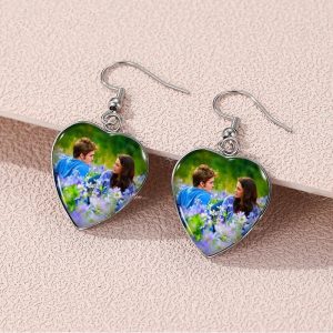 Twilight movie inspired heart-shaped glass dome earrings