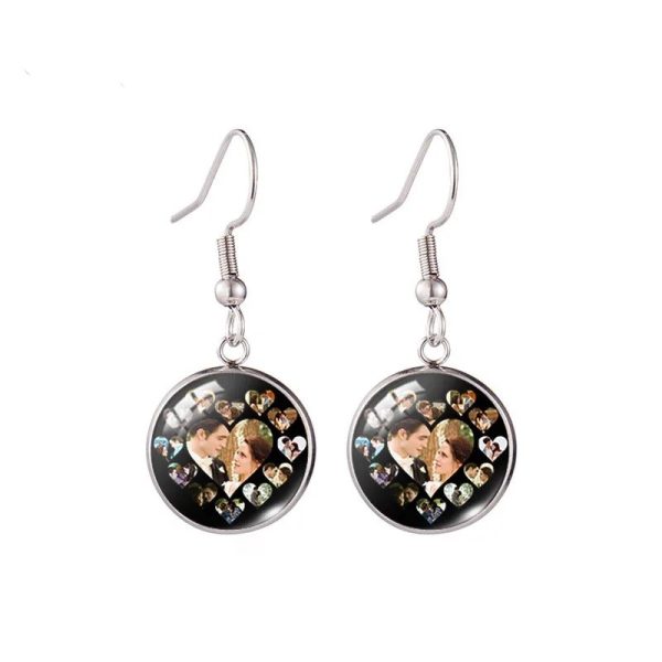 Twilight Edward Jacob round photo fish hook earrings