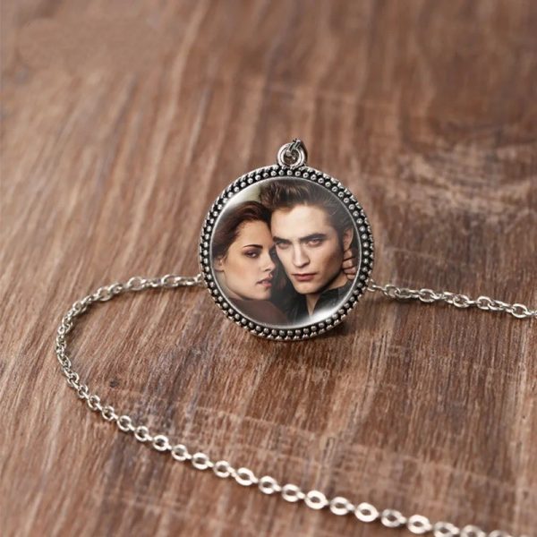 Twilight Bella Edward antique glass dome necklace
