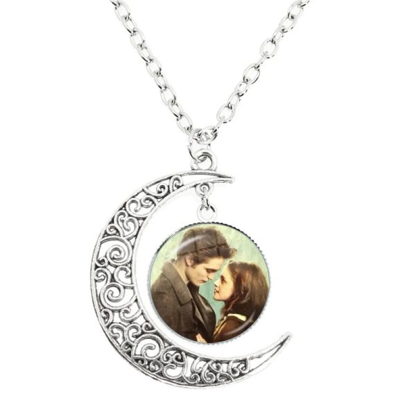 Twilight moon pendant necklace glass cabochon Bella Edward Jacob