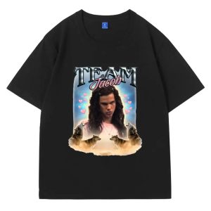 Funny Team Jacob fan collage printed oversized T-shirt for men and women, soft summer cotton with short sleeves.