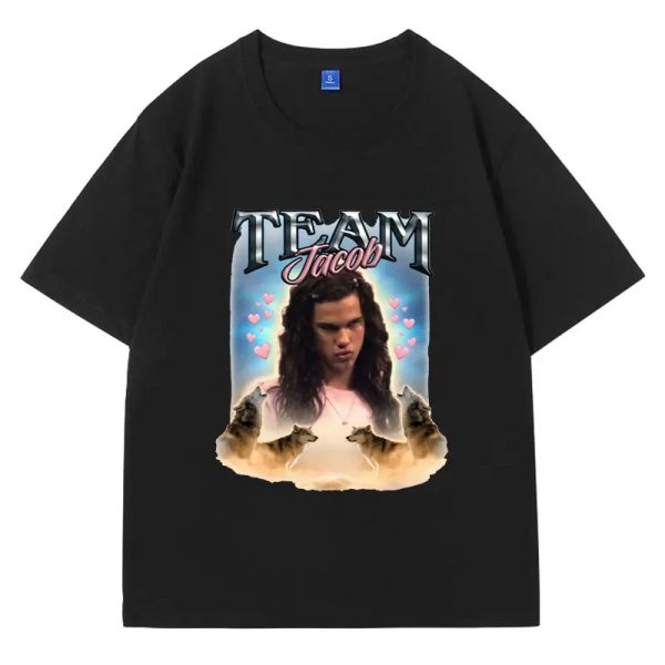 Funny Team Jacob fan collage printed oversized T-shirt for men and women, soft summer cotton with short sleeves.