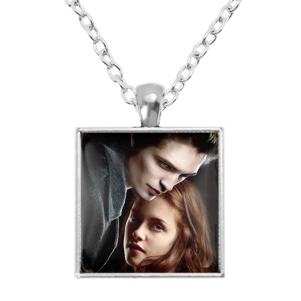 Twilight square pendant necklace with Bella, Edward, Jacob, and Renesmee