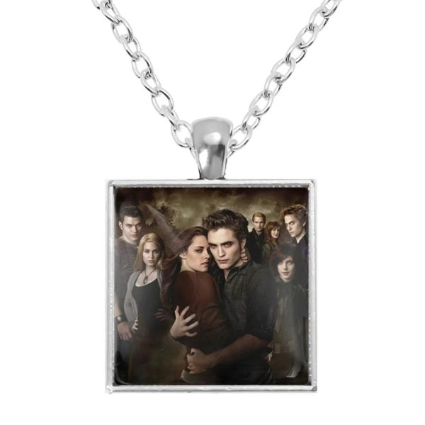 Twilight square pendant necklace with Bella, Edward, Jacob, and Renesmee