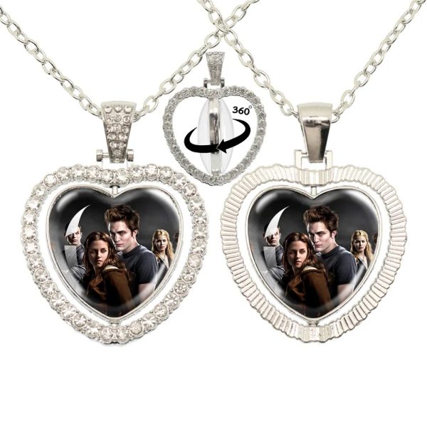 Twilight-inspired glass heart double sided necklace