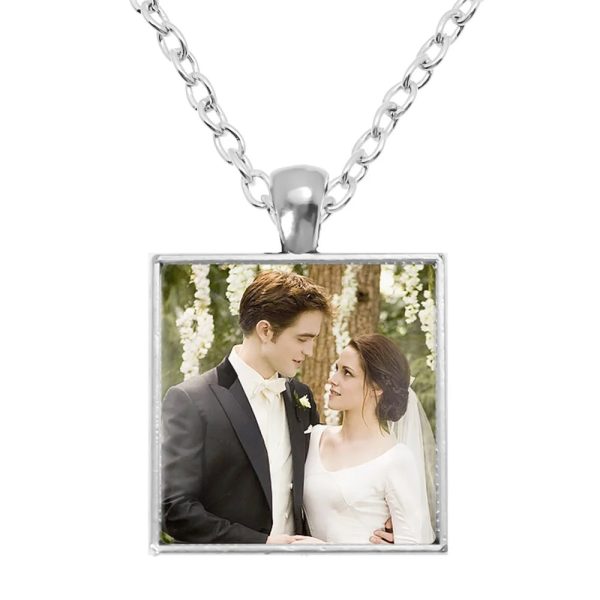 Twilight square pendant necklace with Bella, Edward, Jacob, and Renesmee