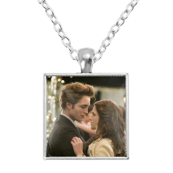 Twilight square pendant necklace with Bella, Edward, Jacob, and Renesmee
