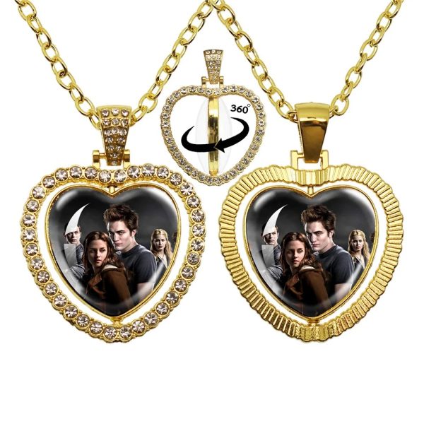 Twilight-inspired glass heart double sided necklace