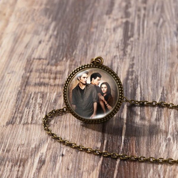 Twilight Bella Edward antique glass dome necklace