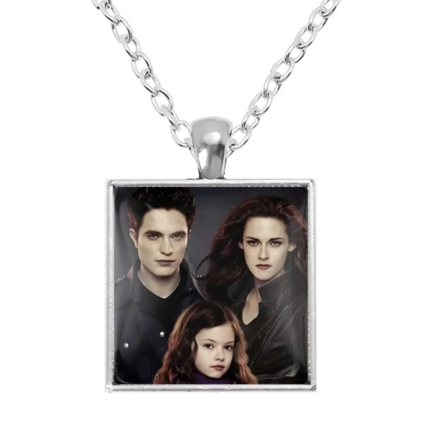 Twilight square pendant necklace with Bella, Edward, Jacob, and Renesmee