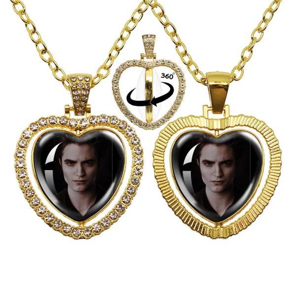 Twilight-inspired glass heart double sided necklace