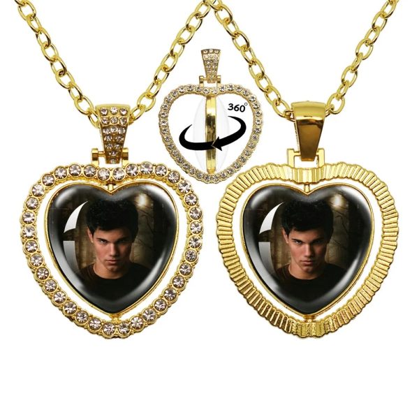 Twilight-inspired glass heart double sided necklace