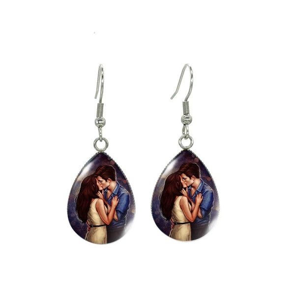 Handcrafted Twilight Bella and Edward glass cabochon earrings