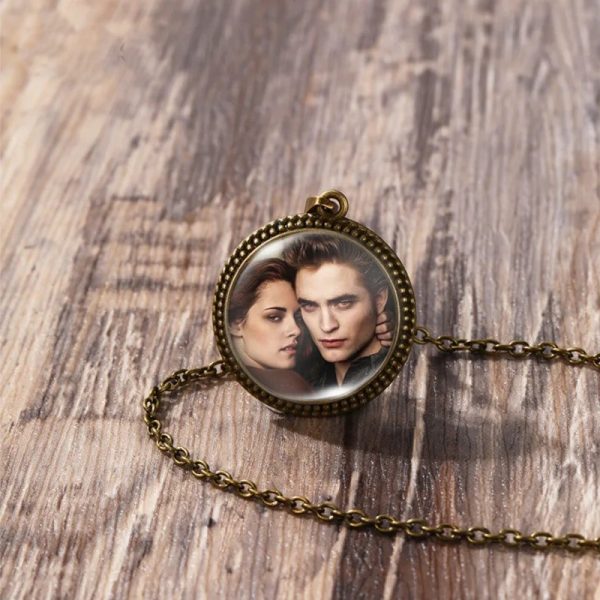 Twilight Bella Edward antique glass dome necklace
