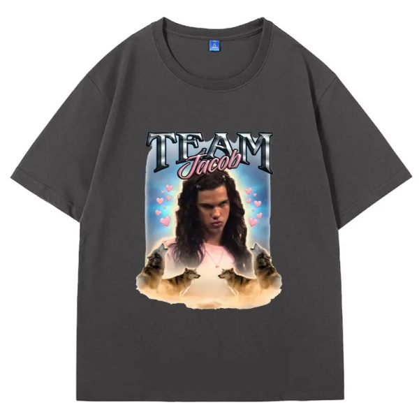 Funny Team Jacob fan collage printed oversized T-shirt for men and women, soft summer cotton with short sleeves.