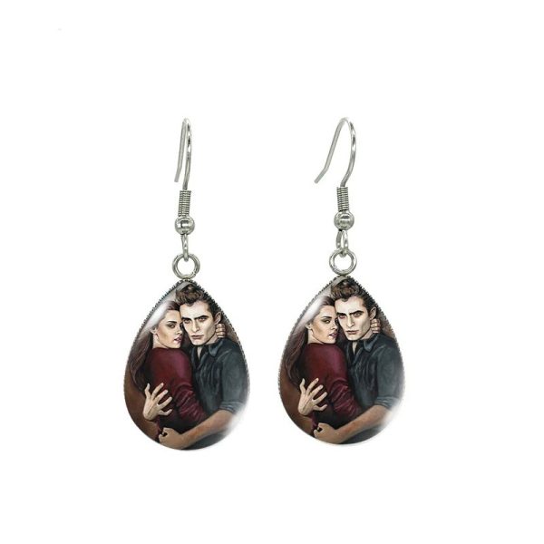 Handcrafted Twilight Bella and Edward glass cabochon earrings