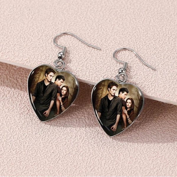 Twilight movie inspired heart-shaped glass dome earrings