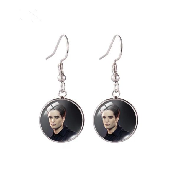 Twilight Edward Jacob round photo fish hook earrings