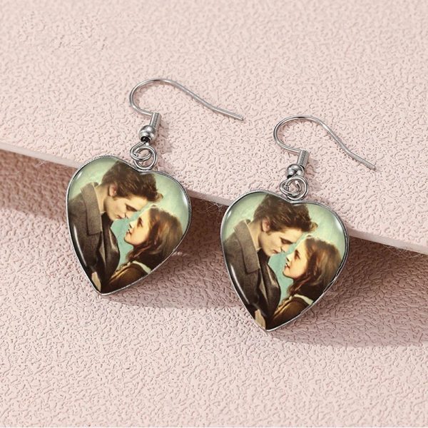 Twilight movie inspired heart-shaped glass dome earrings