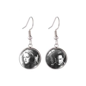 Twilight Edward Jacob round photo fish hook earrings